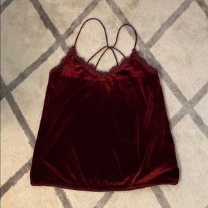 Burgundy/wine velvet lace trim tank top
